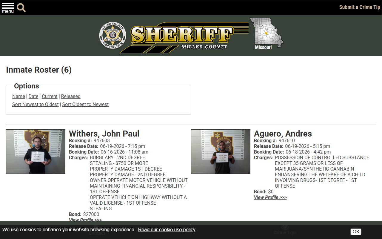 Miller County jail mugshots on the 48-hour release roster