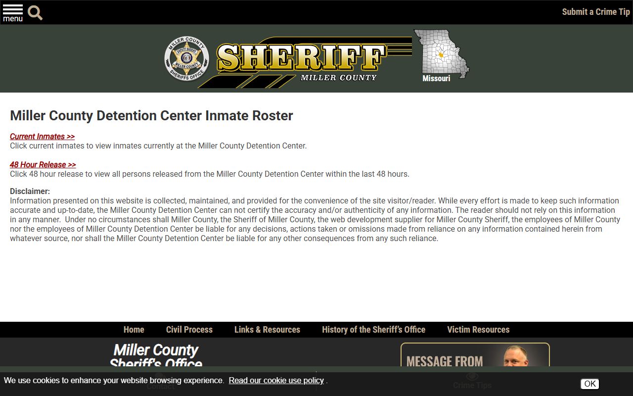 Miller County inmate population roster choice page